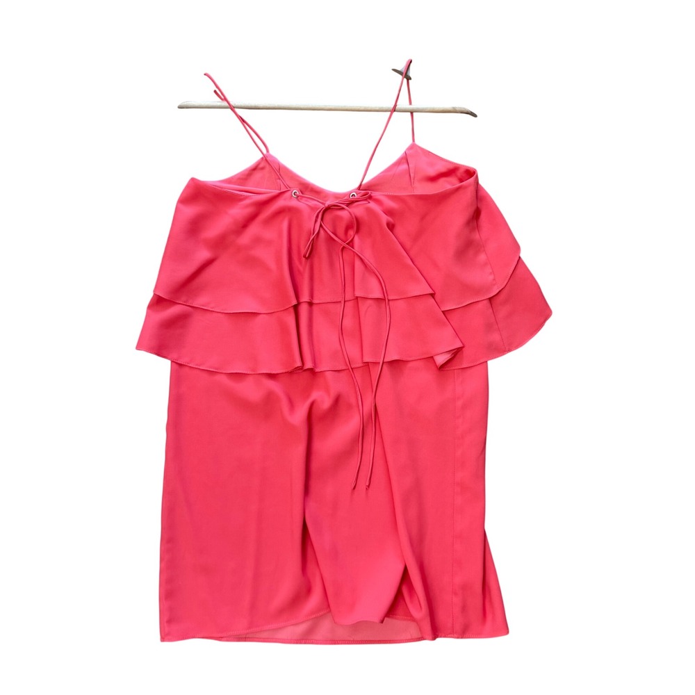 Luna by Josandra Top or Mini Dress‎  XS Coral Pink Tiered Ruffle Lace Up Back
